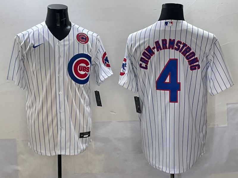 Men Chicago Cubs #4 Crow-Armstrong White Stripe Game 2025 Nike MLB Jersey style 6